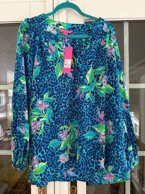 NWT Lilly Pulitzer Elsa Silk Top "Hot on the Spot" Print Size XL